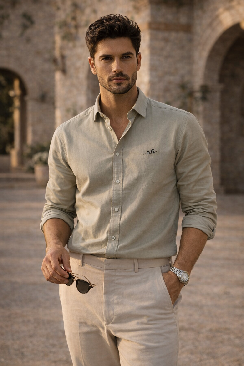 Men’s Beige Cotton Shirt Smart Casual Wear